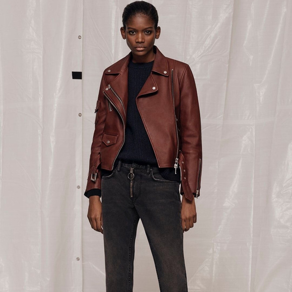 ALL SAINTS HARLAND LEATHER JACKET BORDEAUX RED - Picture 6 of 8